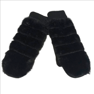 🆕UGG BLACK FAUX FUR FUZZY WOOL BLEND MITTENS WITH SHERPA LINING▪️S/M